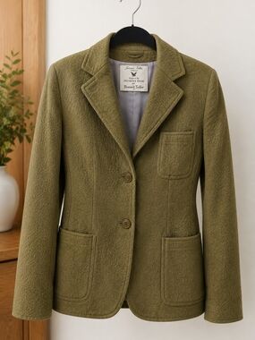 Jacques Heim Olive Green Wool-Blend Women's Blazer